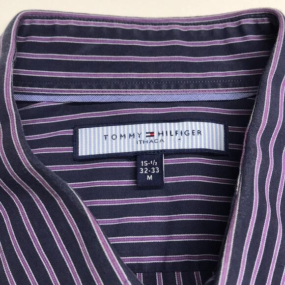 TOMMY HILFIGER Mens Medium Blue Purple Dress Shirt - Picture 3 of 3